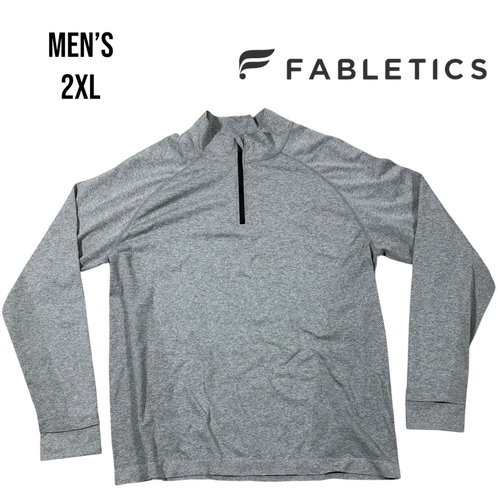 Fabletics 1/4 Zip Pullover Men's XXL Gray Long Sleeve Athletic Training Top Gym